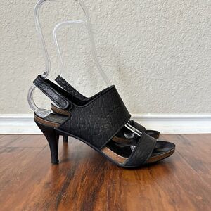 PEDRO GARCIA Leann Heeled Sandals in Pebbled Black Leather